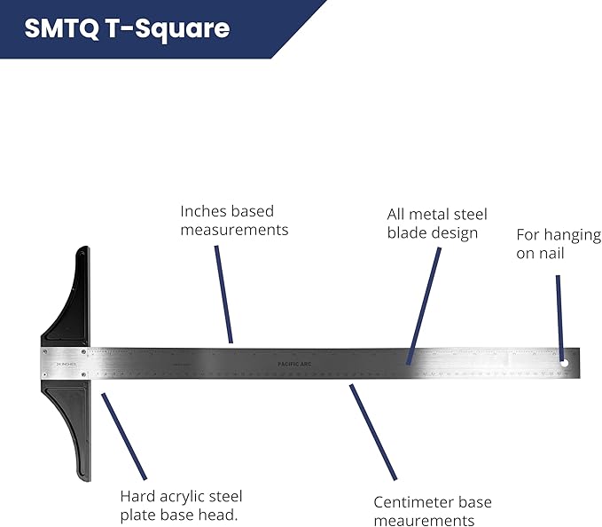 Pacific Arc 48 Inch T Square, Traditional Stainless Steel, Graduated Inch and Metric
