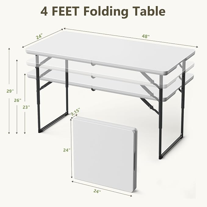 Folding Table, 4 FT Foldable Plastic Table - Image 3