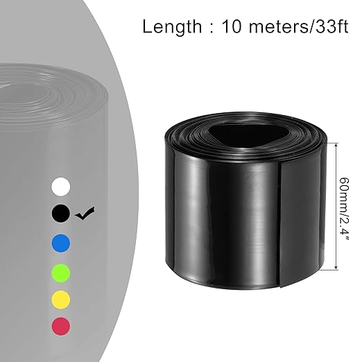 MECCANIXITY Battery Wrap PVC Heat Shrink Tubing 38mm Dia 60mm Flat 33 Feet(10meters) Black Good Insulation for Battery Pack