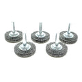 Benchmark Abrasives 1-1/2 Inch Grinder Mounted Crimped Wire Wheel for Drill with 1/4" Shank, Steel Brush for Rust Removal, Cleaning, Deburring on Cast Iron, Steel Rotary Tools (5 Pack) - Carbon Steel