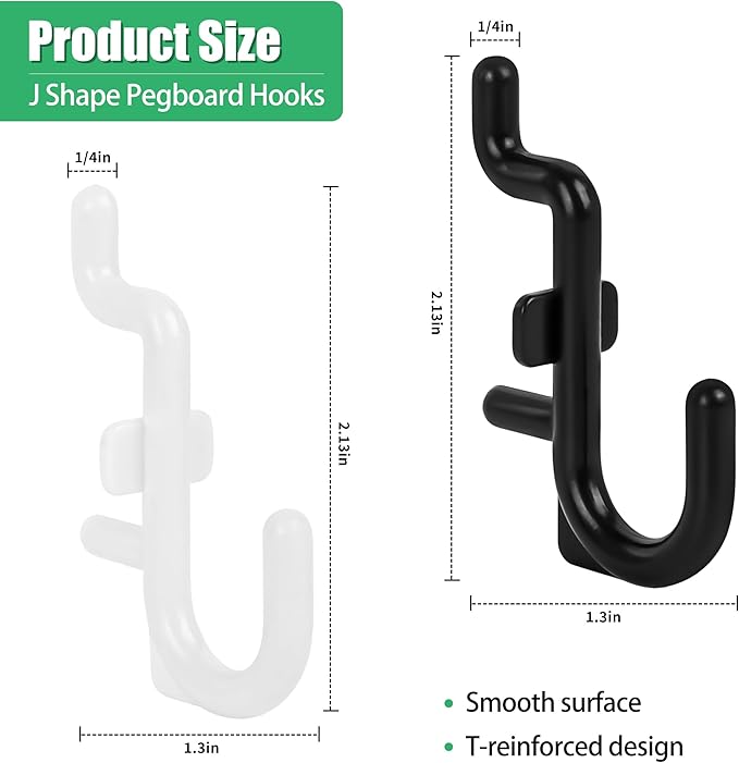 Pegboard Hooks 100-Packs, J Shape Peg Hooks,1/4 "Plastic Pegboard Hooks for Pegboard,Peg Hook Accessories for Garage, Office, Kitchen, Store