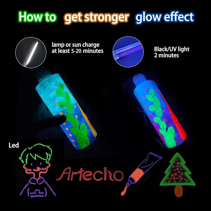 Artecho Green Glow in the Dark Acrylic Paint 500ml / 17oz Large Bottle | Semi - Image 4