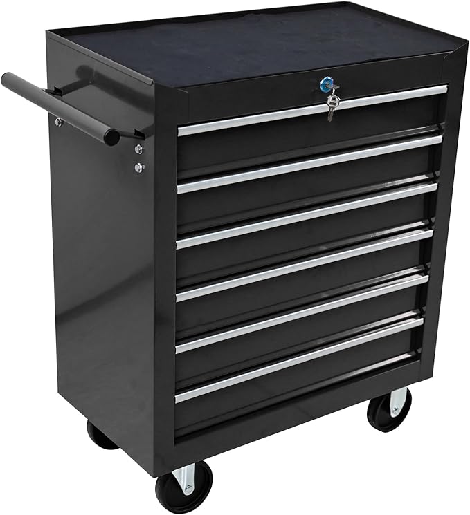 6-Drawer Rolling Tool Chest Cabinet, Large Capacity Metal Tool Box with Wheels and Keyed Locking, Roll Around Storage Organizer Tool Cart for Garage, Warehouse, Work Shop (Black03)