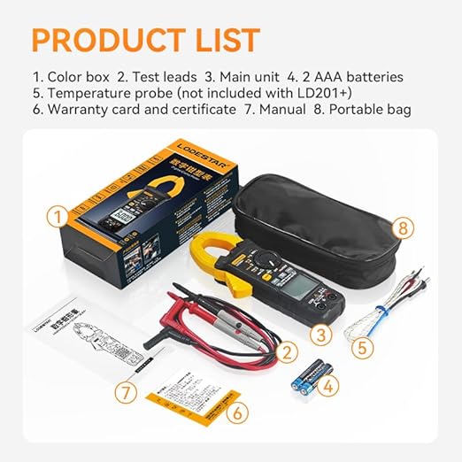 Digital Clamp Meter Multimeter 6000 Counts Voltage Tester with Auto Range, AC/DC Voltage, AC/DC Current, Resistance, Capacitance, ACV LowZ, Diode, Live Wire Test, NCV, True RMS,AC Current Meter LD204+