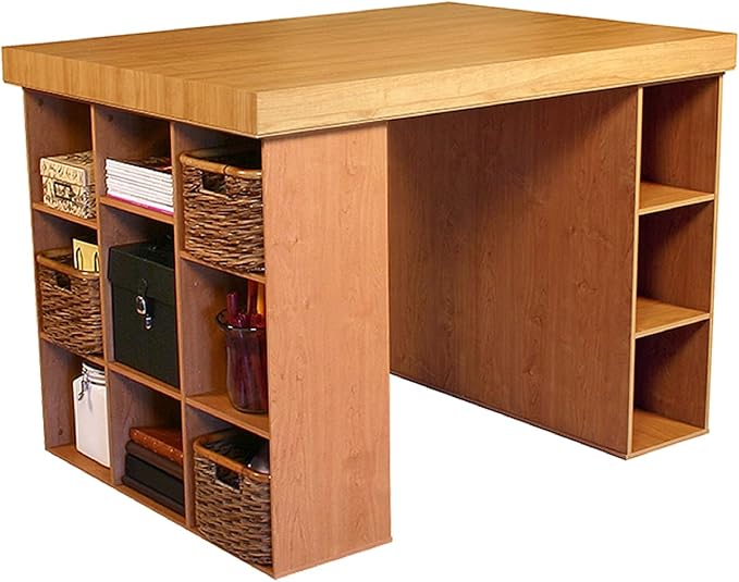 Project Center Desk with Bookcase and 3 Bin Cabinet-Oak - Image 4