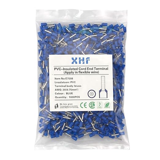XHF 1000 PCS AWG 20/0.75mm² Wire Ferrules Insulated Copper Crimp Connectors, Crimp Pin Cord End Terminals Blue