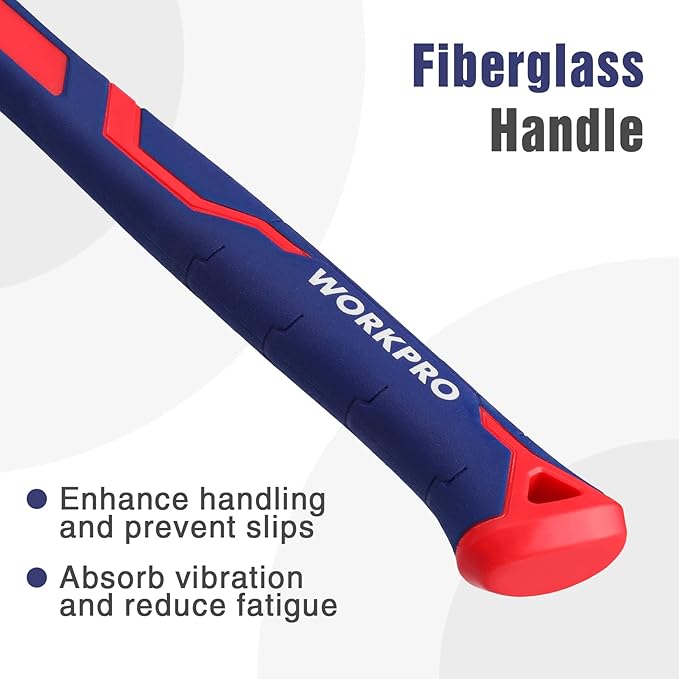 WORKPRO 2-Piece Claw Hammer Set, 8 oz Mini Stubby & 16 oz Fiberglass General Purpose, Soft Nonslip Handle & Heat Treated Head