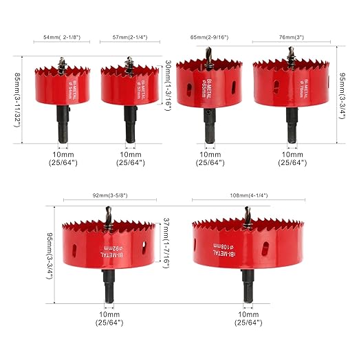 6PCS Hole Saw Kit for Tungsten Hole Cutters in Metal, Aluminium, Wood and Plastic for a Wide Range of Drilling Needs in Different Materials and Hole Diameters.
