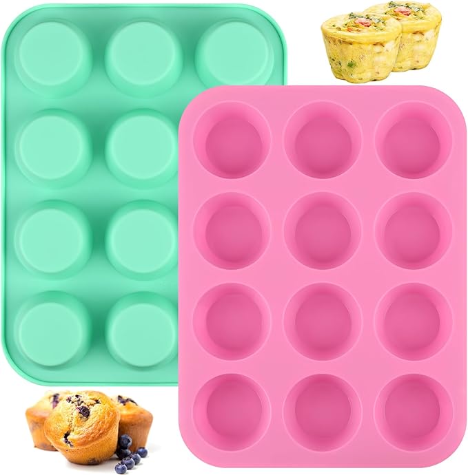Sakolla 2 Pack Silicone Muffin Pan, Nonsticks 12 Cups Standard Cupcake Pans by Sakolla