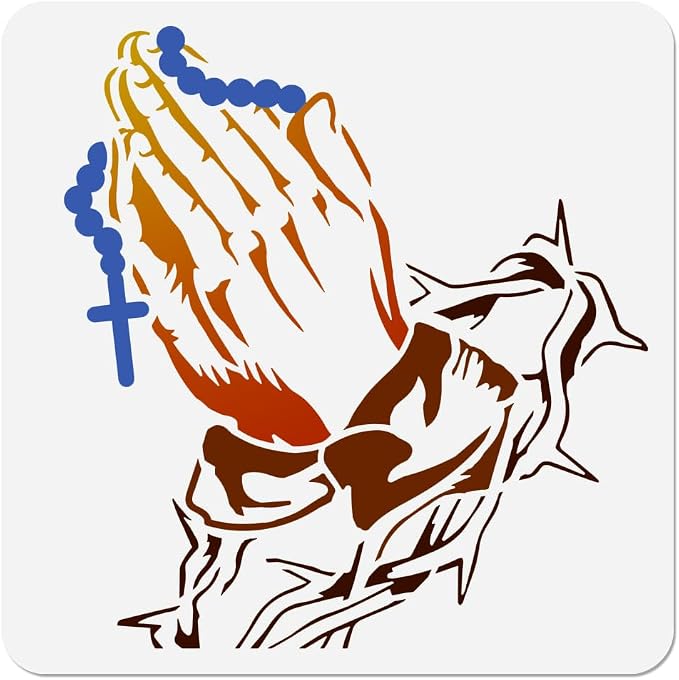 Praying Gesture Stencil for Painting, 11.8"x11.8" Reusable Praying Hands by Doodlream