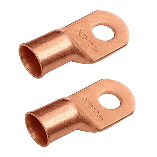 SELTERM 2pcs 250 MCM 1/2" Stud Copper Wire Lugs, Battery Cable Ends, 250 kcmil Ring Terminal Connectors, UL Heavy Duty Bare Copper Eyelets for Battery Terminal