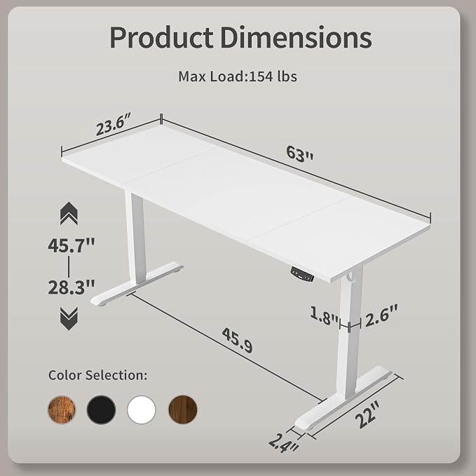 Agilestic Electric Standing Desk, 63 x 24 Inches Height Adjustable Desk - Image 3