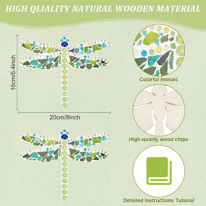 WEBEEDY Make 2 Dragonfly Glass Mosaic Kit DIY Craft Glass Kit - Image 3
