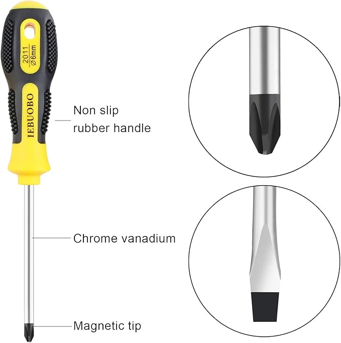 Magnetic Screwdriver Set 7 PCS, 3 Phillips and 4 Flat Head Precision Screwdriver, Professional Cushion Grip and Non-Slip for Repair Home Improvement Craft, Yellow