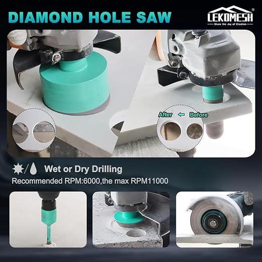 Tile Hole Saw Kit for Porcelain -(6/6/8/20/25/35/50/75/100mm+Finger Bit+Chamfer Bit+Adapter+Tile Blade) Diamond Tile Drill Bits Precision Cutting for Ceramic Marble Brick Granite