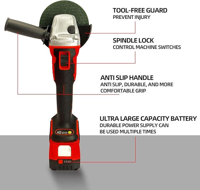 DOGTOOTH 21V 4-1/2'' Brushless Cordless Angle Grinder Kit, Max 10000 RPM, Compatible with Makita 18V Battery, 1 * 4.0 Ah Battery, Charger, 4 Cutting&Grinding Discs and Carry Case