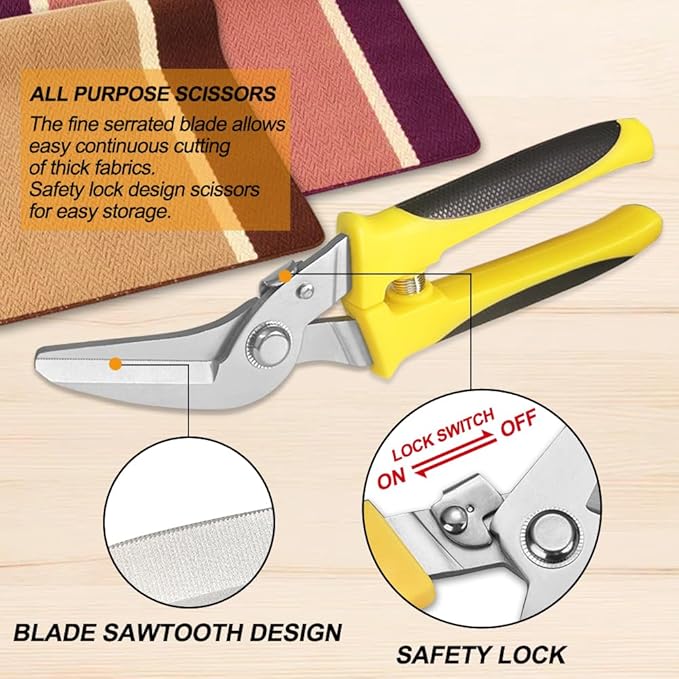 8 Inch Heavy Duty Scissors, Multifunction Shears for Cutting Cable Wires, Cardboard (8-Inch Curve Snips)