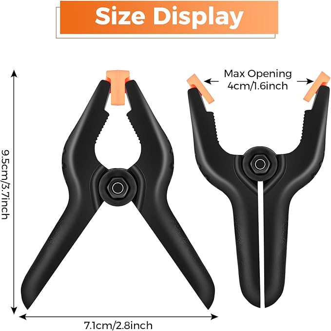 Heavy Duty Spring Clamps, 3.7 Inch Small Heavy Duty Clip with 1.6 Inch Jaw Opening, Non-Slip Handle, Strong Grip Clips for Woodworking, Photography, Crafting, and DIY Projects (12 pack)