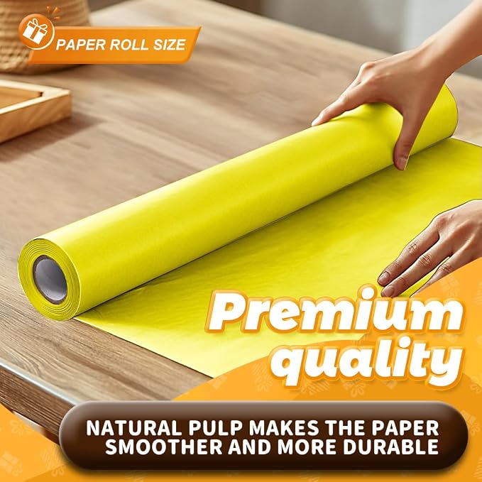 PerkHomy Lemon Yellow Kraft Paper Roll 17.5" x 760" - Image 3