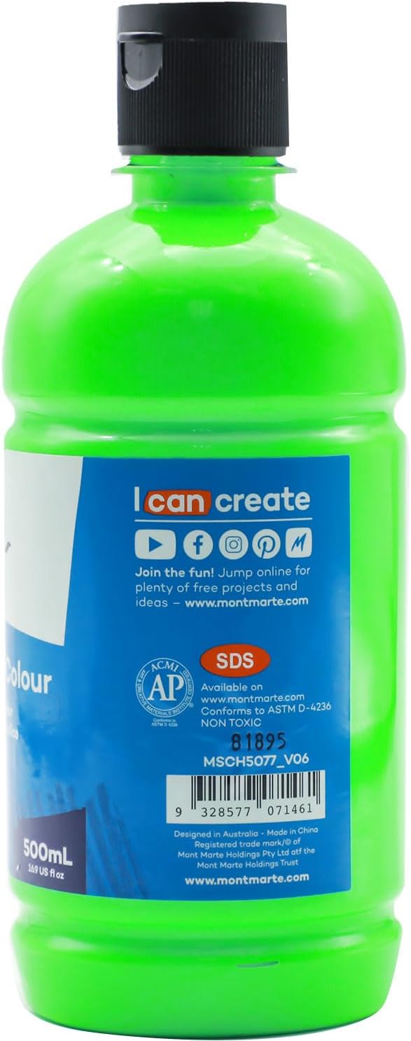 Mont Marte Signature Fluoro Green Acrylic Paint, Semi-Matte Finish, 12 Colors - Image 4