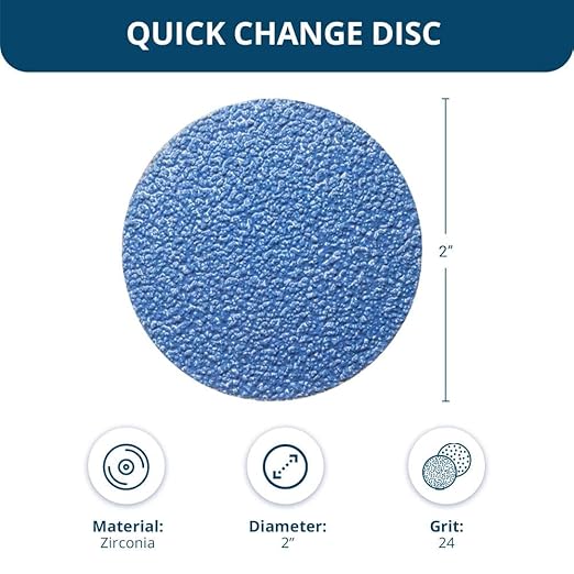 Benchmark Abrasives 2 Inch Sanding Discs Quick Change Zirconia - Male R Type Backing Drill & Die Grinder Sanding Disc for Deburring Polishing Rust Remover for Metal Paint Stripper (25 Pack), 24 Grit
