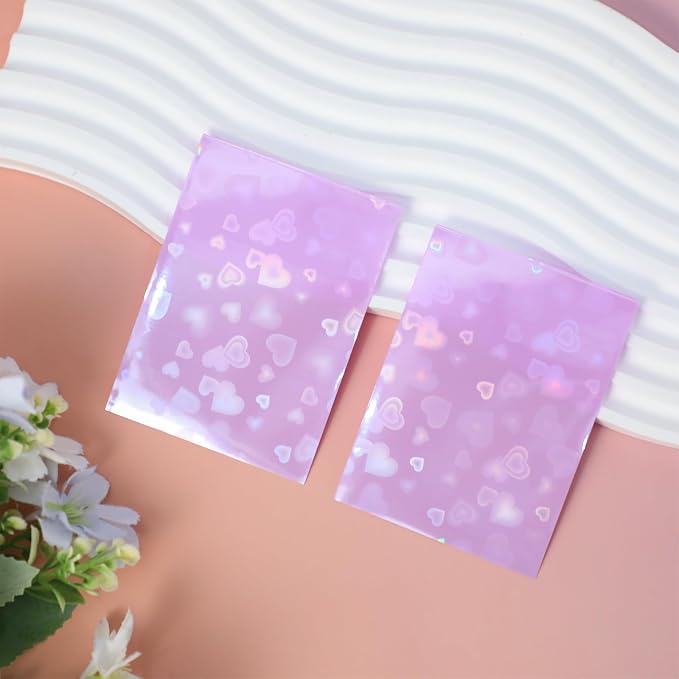100pcs Holographic Colors Card Sleeves, 3.58x2.6in/91x66mm Colored Heart-Shaped - Image 4
