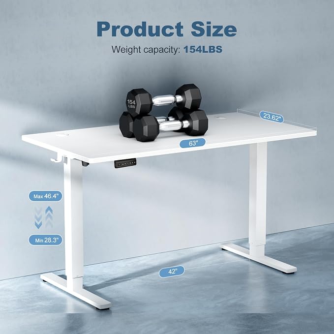 DUMOS 63 Inch Electric Standing Desk Height Adjustable, Sit to Stand Computer - Image 3