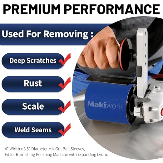 Zirconium Grinding Belt Sleeve, 3.5" Diameter x 4" Width Mix Grit Metal Grinder Tool Attachment, 10 Pcs (2 Each of 40/60/80/120/180 Grit), Expanding Drum not Included