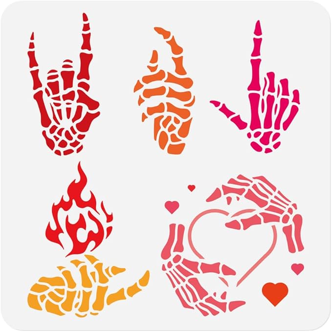 Skeleton Hands Wall Stencil for Painting, 11.8" x 11.8"Halloween Reusable by Doodlream