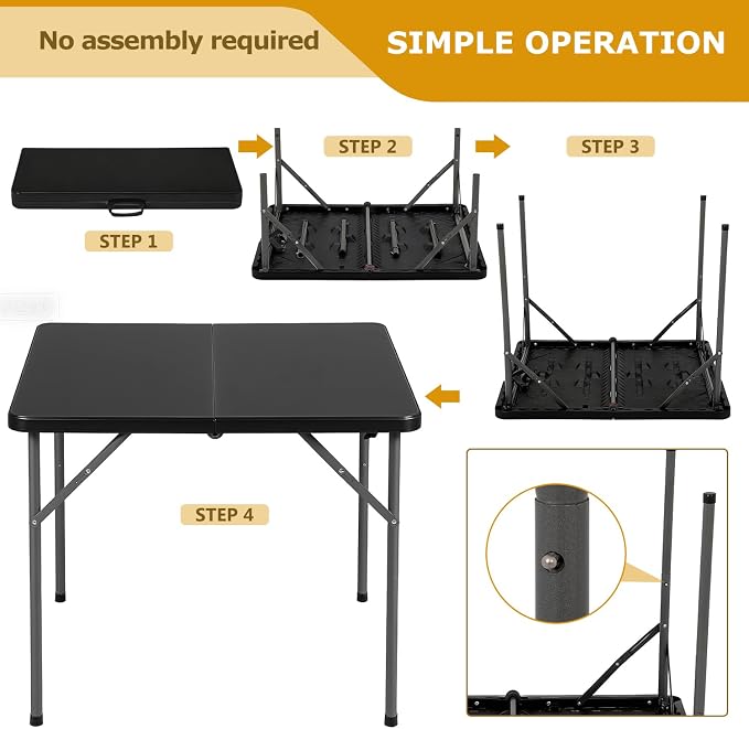 FDW 34" Folding Card Table Plastic Table Portable Square Height Dining Table - Image 5