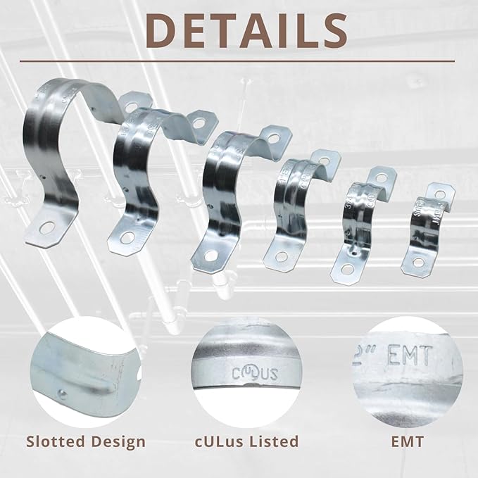 2 Holes Cable U Brackets, 1-1/2 Inch 20PCS Pipe Clamps, Zinc-Plated Steel Conduit Straps, Rigid Secure Mounting for EMT Conduits, Rust Resistant Straps for Reliable Installation(20PCS)