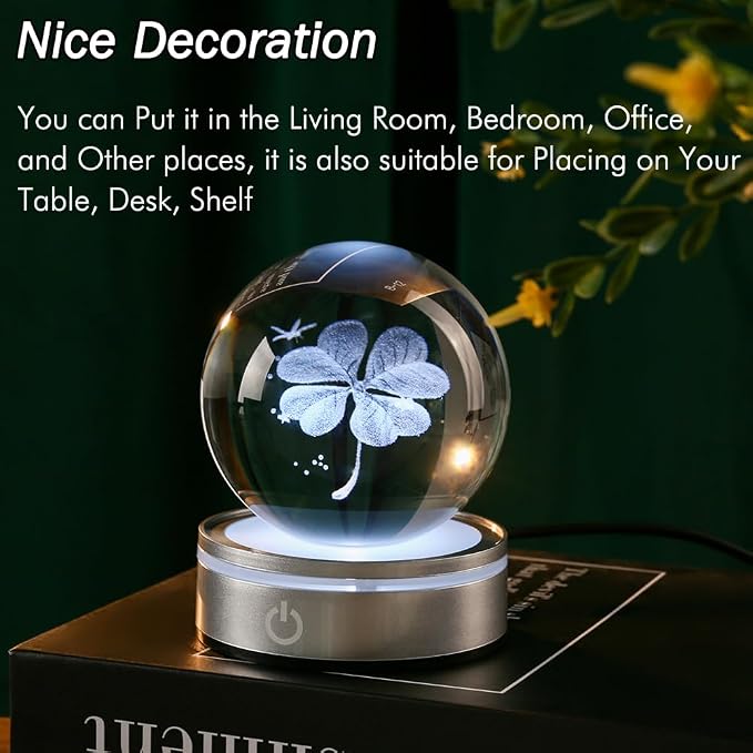 IFOLAINA Crystal Ball Lamp, 3D Four Leaf Clover K9 Decorative Night Light - Image 6