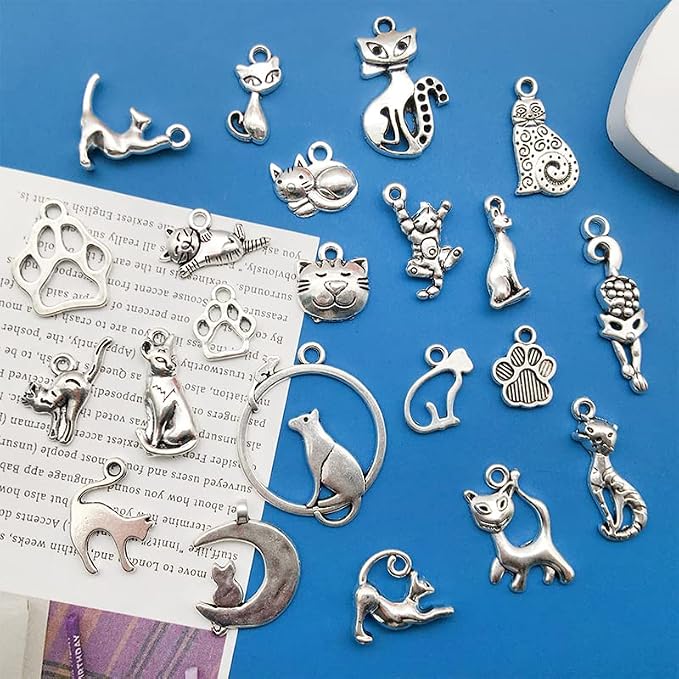 WOCRAFT 120pcs Antique Silver Cat Charm - Image 2