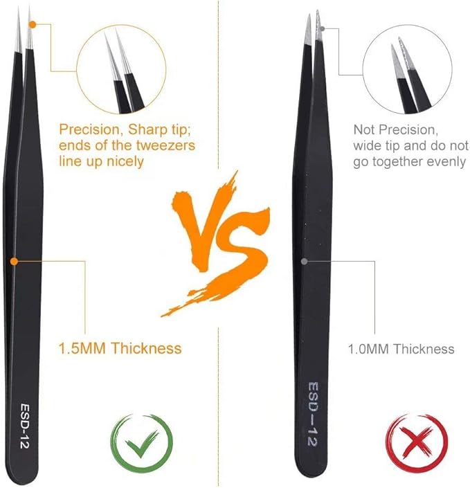 6PCS Precision Tweezers Set, Upgraded Anti-Static Stainless Steel Curved of - Image 4
