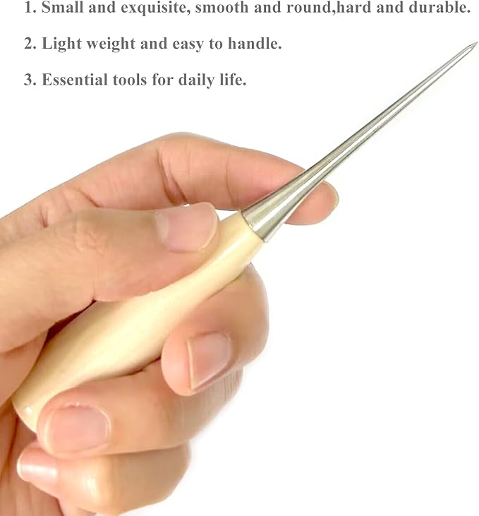 Luwigs 2 Packs Leather Craft Awl Tools Alloy Steel Wood Handle Punching Tapered Awl Leather Drillable Stitching Sewing Awl Repair DIY Gadget Tool (2 Packs)