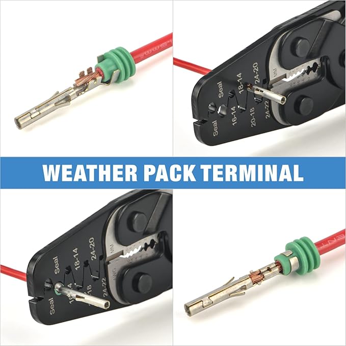 iCrimp Open Barrel Terminal& Weather Pack Terminal Crimper for AWG 24-14 with Built-in Wire Stripper&Cutter