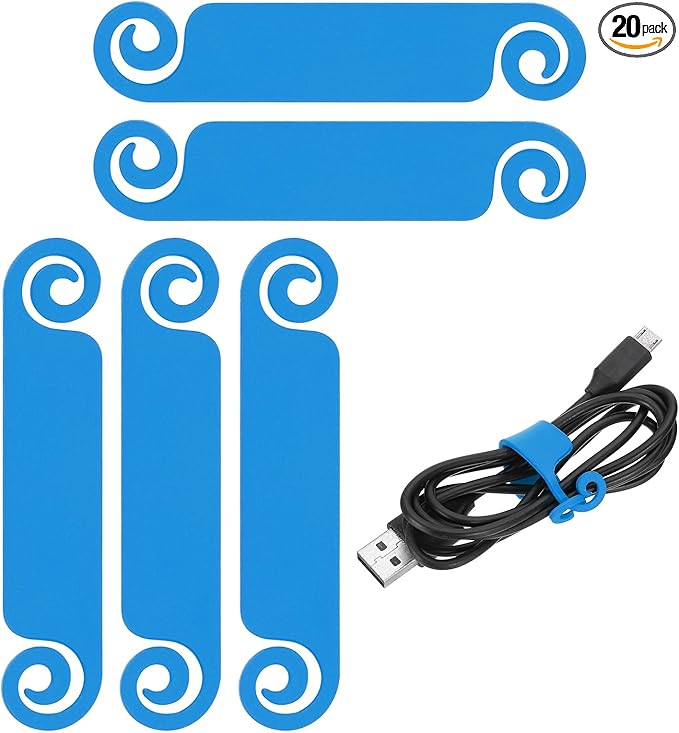 PATIKIL Cable Tags Flexible Cable Management Labels Cord Identification Tags, Wire Cord Markers for USB Computer Phone Charger Power - 20Pcs (Blue)