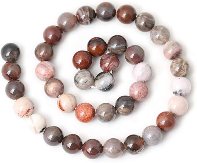 35PCS 10mm Natural Silicified Wood Jade Gemstone Round Loose Beads - Image 2