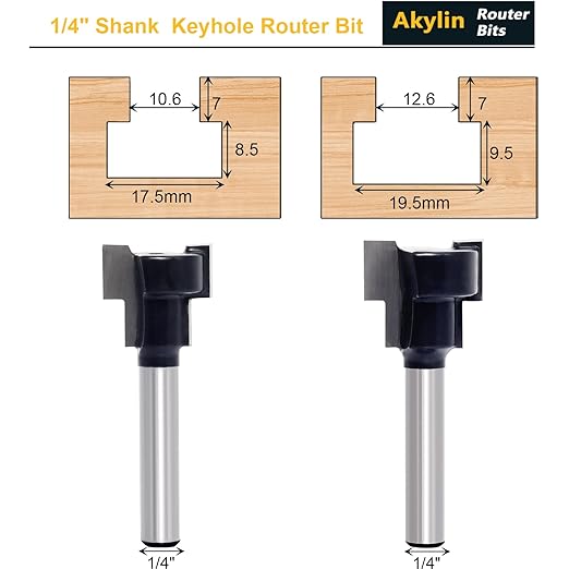 5pcs Keyhole Bit Set, 1/4-Inch Shank, 8.5-10.5-13.5-17.5-19.5mm Cut Diameter Keyhole Router Cutter Bit,for M5, M6, M8, M10, and M12 T-Track Slotting Milling Cutters