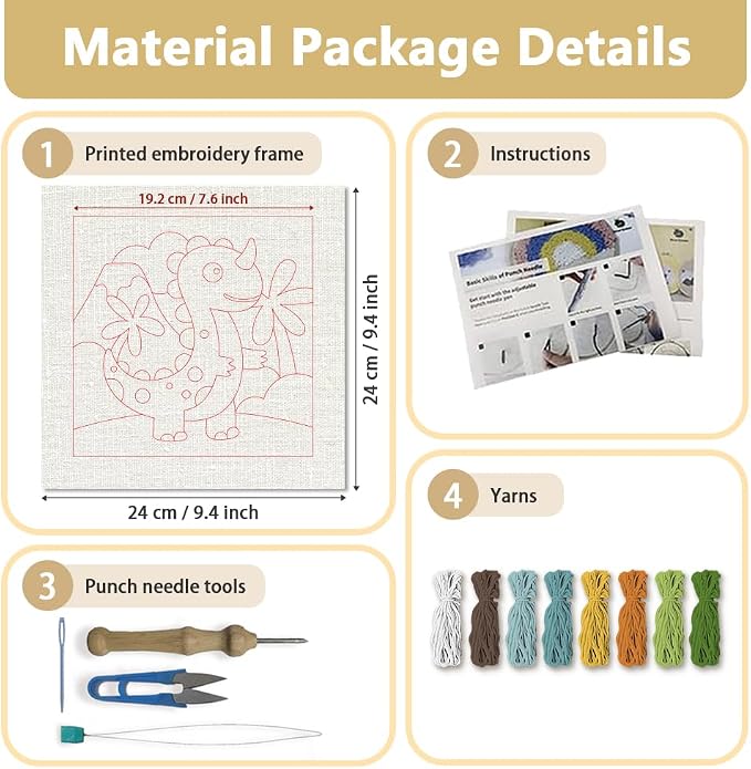DOODLREAM Cartoon Dinosaur DIY Punch Needle Embroidery Kit - Image 2