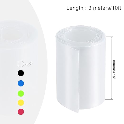 MECCANIXITY Battery Wrap PVC Heat Shrink Tubing 50mm Dia 80mm Flat 10 Feet(3meters) Clear Good Insulation for Battery Pack