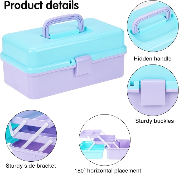 Sewing Box, 3-Layer Craft Organizers Portable Folding Toolbox, Plastic Tool Box - Image 3