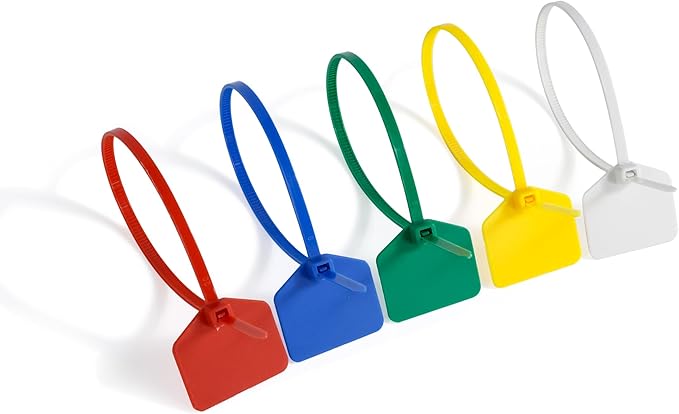 8 in Marker Nylon Cable Ties, Plastic Water Proof Tags, Self-Locking Written-on Cable Marker, Security Seals Label for Cabling, Wire Marking Label, Shipping Hanging Tags - Blue/ 100pcs