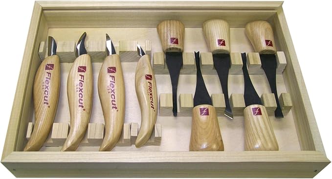 Flexcut Wood Carving Tools | Deluxe Palm & Knife Set | Includes 4 Carving by Flexcut
