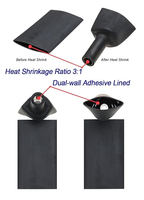 200PCS 1 3/4 1/2 3/8 1/4 3/16 1/8 inch 3:1 Heat Shrink Tubings Assortment Kit Adhesive Lined Marine Grade Shrink Wrap - Automotive Industrial Heat-Shrink Tubing Black Red