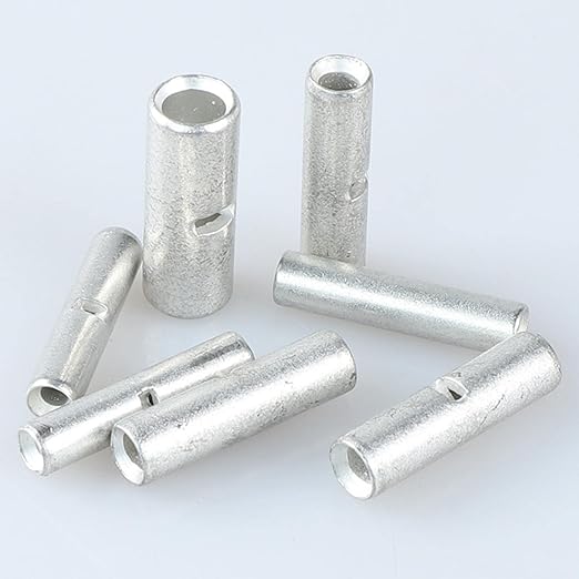 SVAAR 100PCS 26-22 Gauge Non Insulated Butt Connectors 26-22 AWG Uninsulated Butt Splice Connectors Crimp Repair Butt Splices Kit Tinned Copper Marine Grade Seamless Barrel Crimp Butt Splice Terminals