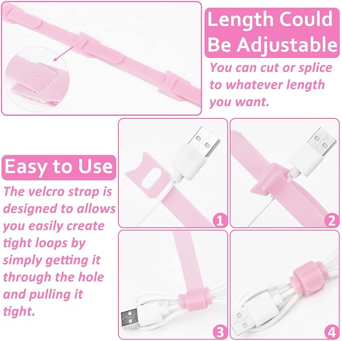 70pcs Cable Ties Reusable Pink Wire Ties Cable Management Cord Ties Reusable - Image 6