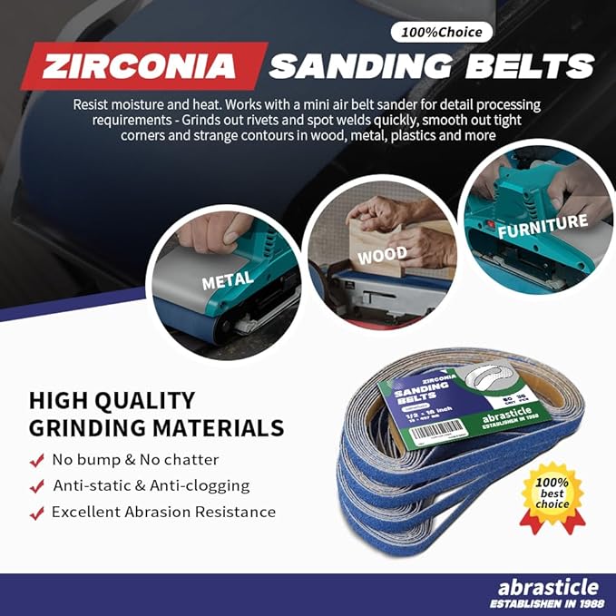 1/2" x 18" Zirconia Sanding Belts for Metal - 1/2 x 18 Inch Zirconia Metal Grinding Sand Paper, 36 PCS 60 Grits, Perfect for Knife Blade Sharpening, Metal Polishing, Derusting, Woodworking
