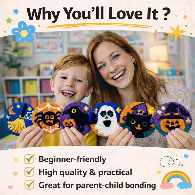 Halloween Punch Needl Kit for Adults Beginners, Easy Embroidery Punch Coaster - Image 5