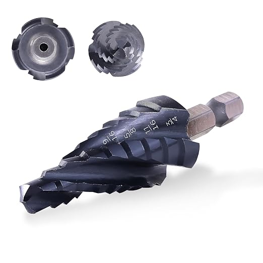 Four Spiral Flute Cobalt Step Drill Bit, 1/4"-3/4" M35 Cobalt Step Drill Bit Wear-Resistant AlTiN Coated, 1/4" Hex Shank for Hole Drilling in Stainless Steel, Copper, Aluminum, Wood, Plastic